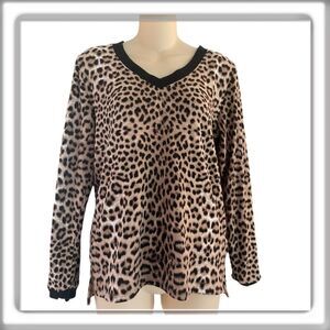 Betsey Johnson Animal Print Long Sleeve V-Neck Top Loungewear Brown Size Small